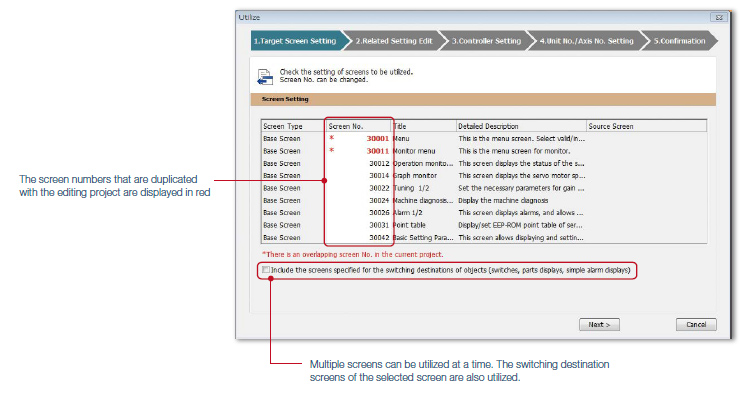 Utilization wizard : Target screen setting