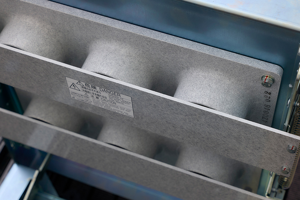 A conventional VCB with the resin shutter lowered.